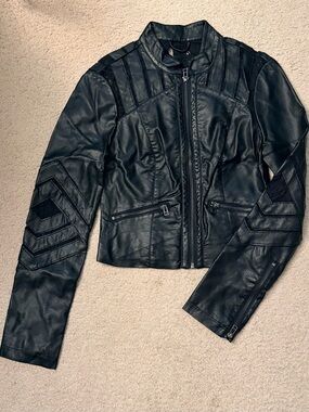 BKE Black Cropped Moto Leather Jacket